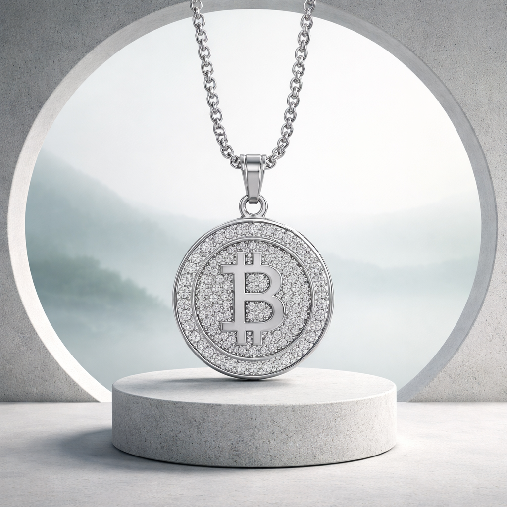 B07 Bitcoin Crystal Pendant Necklace