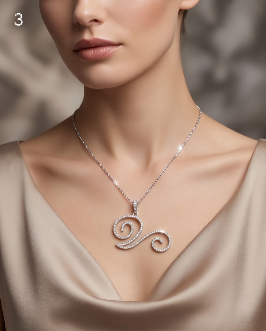 Large Multi-Cubic Zirconia Shaped Letter "V" With Red Box and Option for Herringbone Necklace (Limited of Edition)