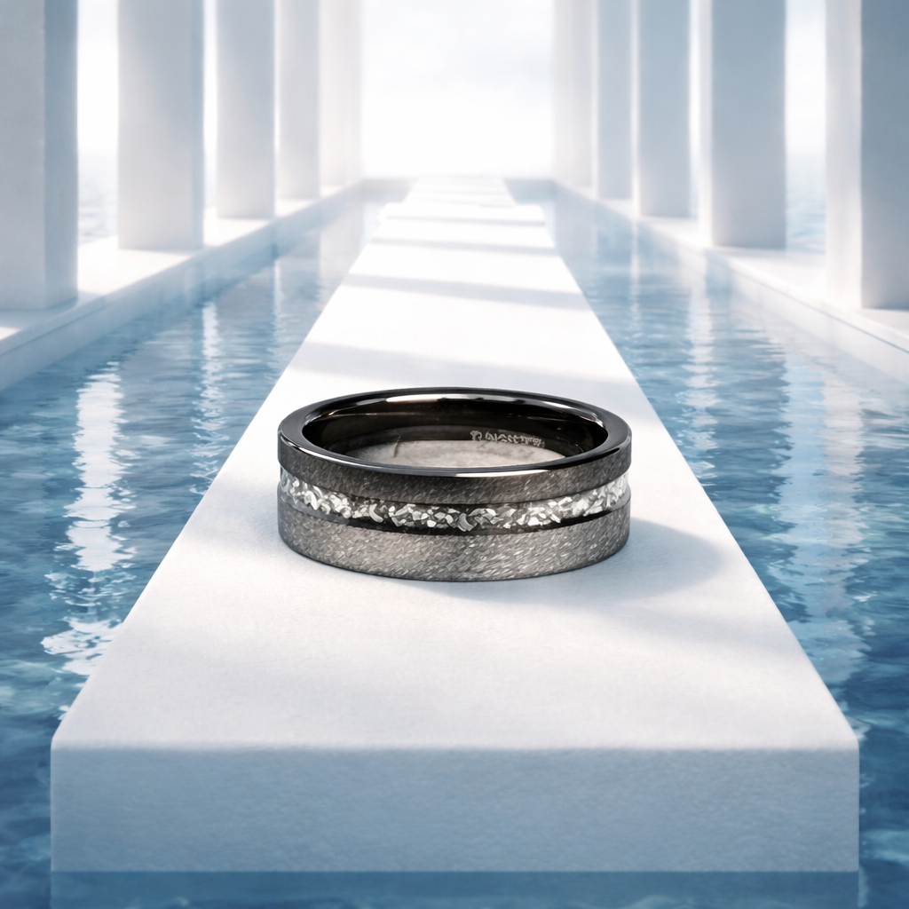 Men's Titanium Hammered Silver Inlay Band