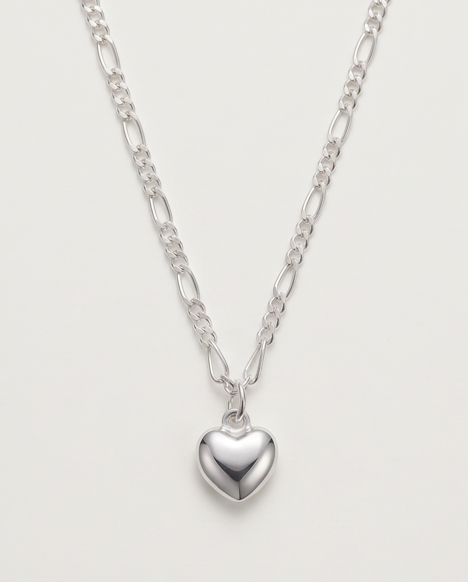 925 Sterling Silver 18 in-O-Chain Link Heart Pendant Necklace