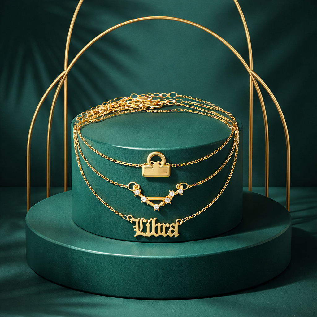 AB006 Libra Luxe Gold-Plated Layered Necklace Set
