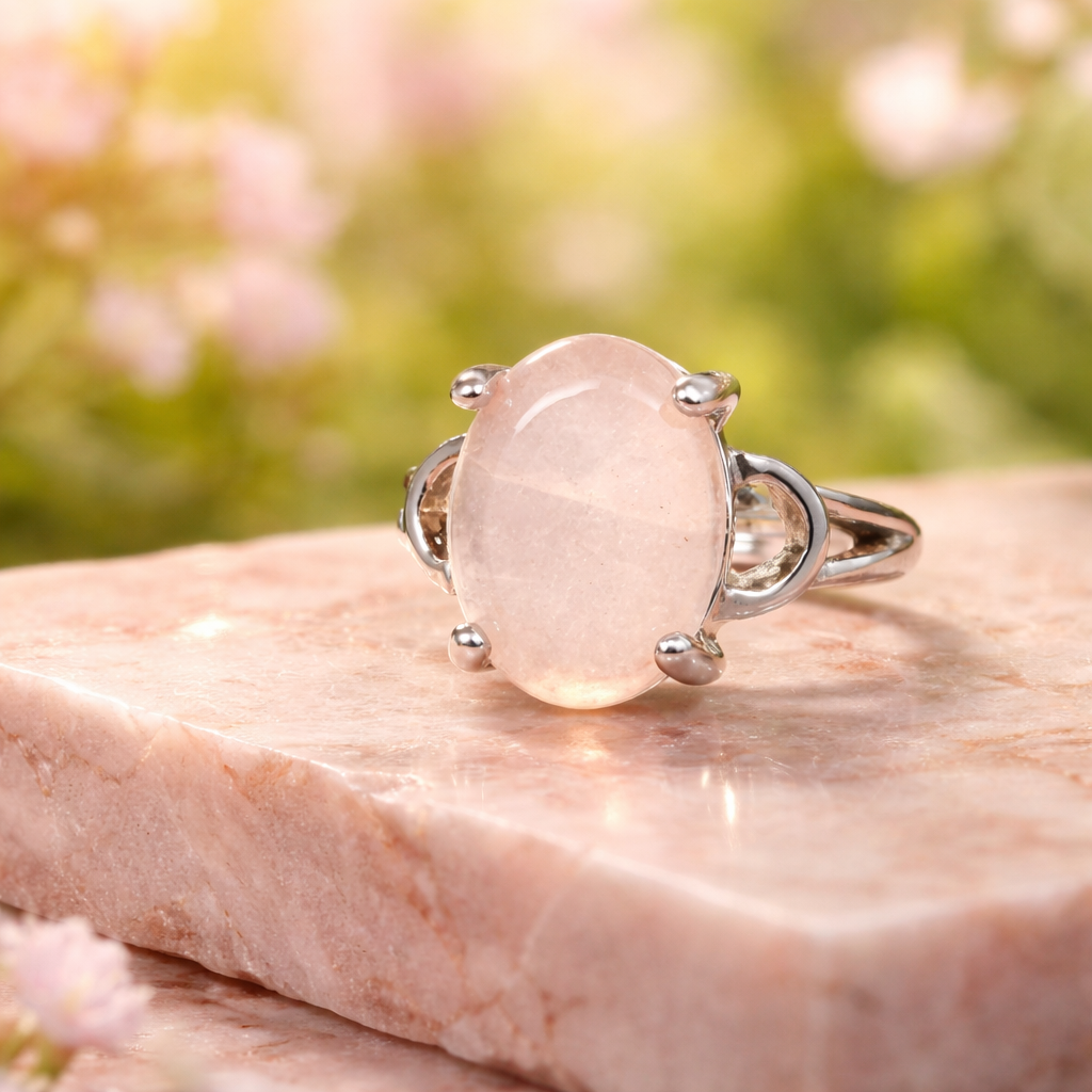 SR894 Elegant Rose Quartz SilverRing  Only Size 5.5