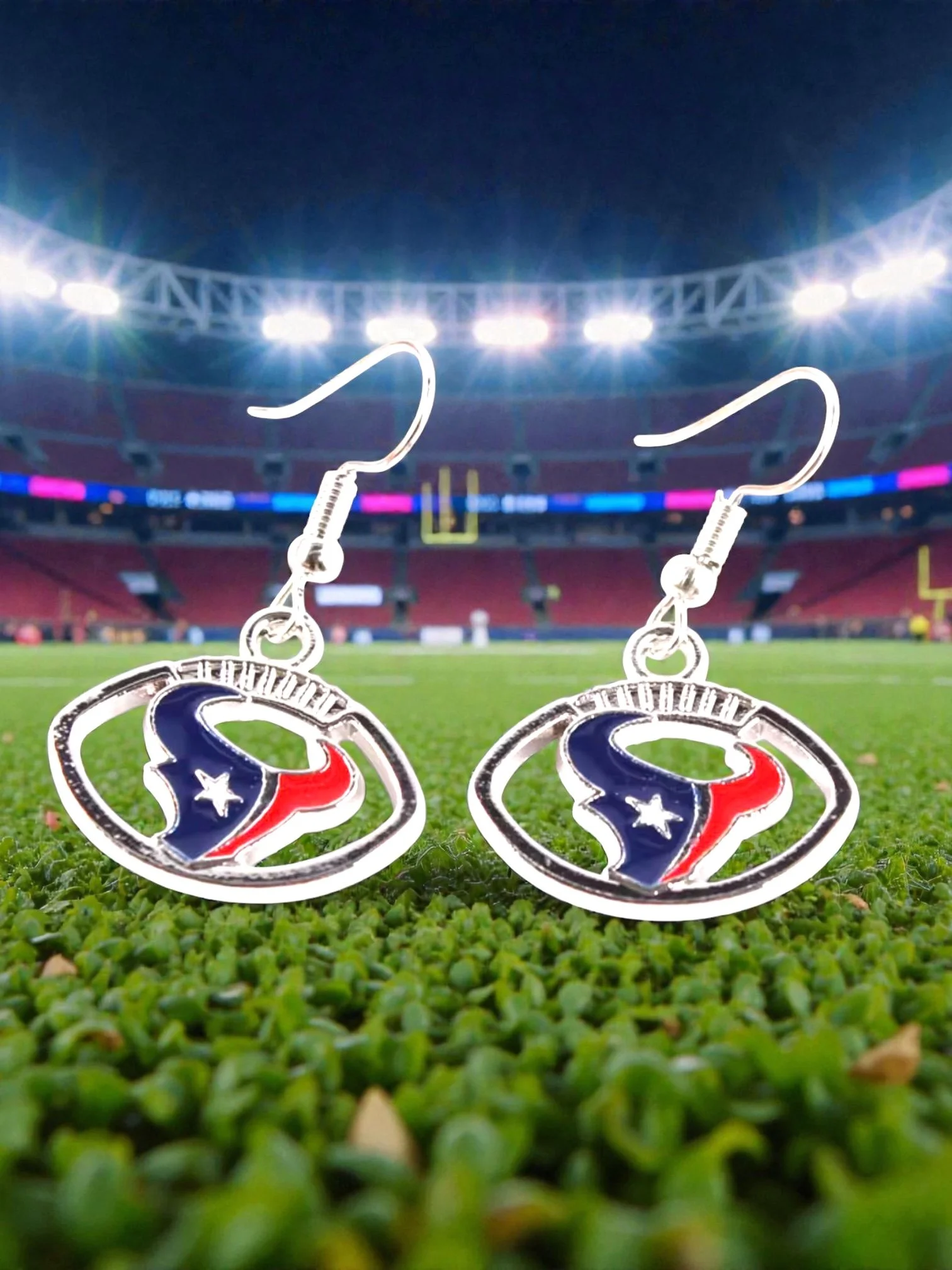 E119 Houston Texans With A Football Curve Earrings