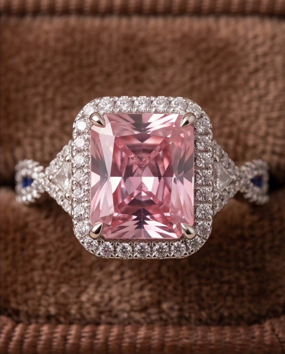 Cushion-Cut Pink Halo Ring