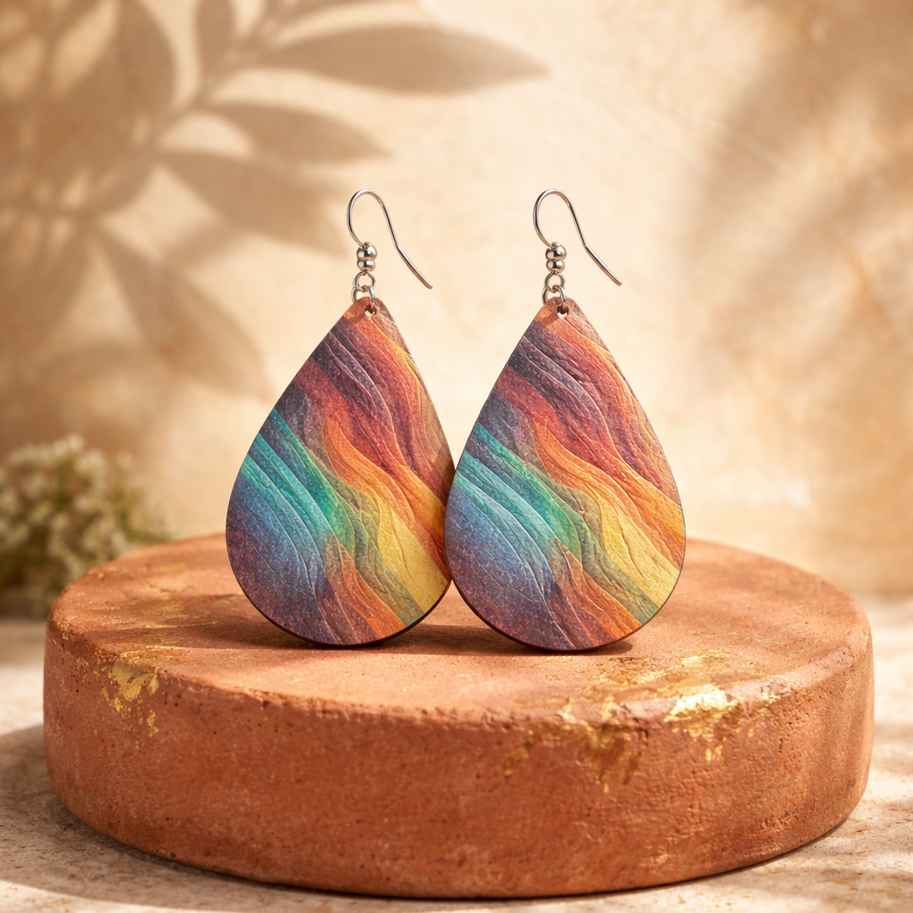 E12 Rainbow Wave Teardrop Earrings