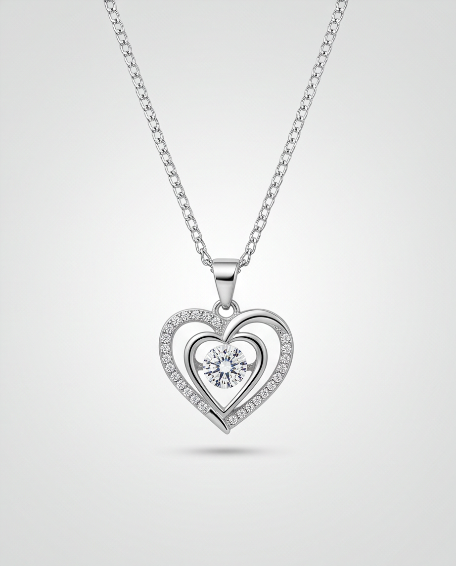925 Sterling Silver 18 in-O-Chain Link Double Heart Pendant Necklace