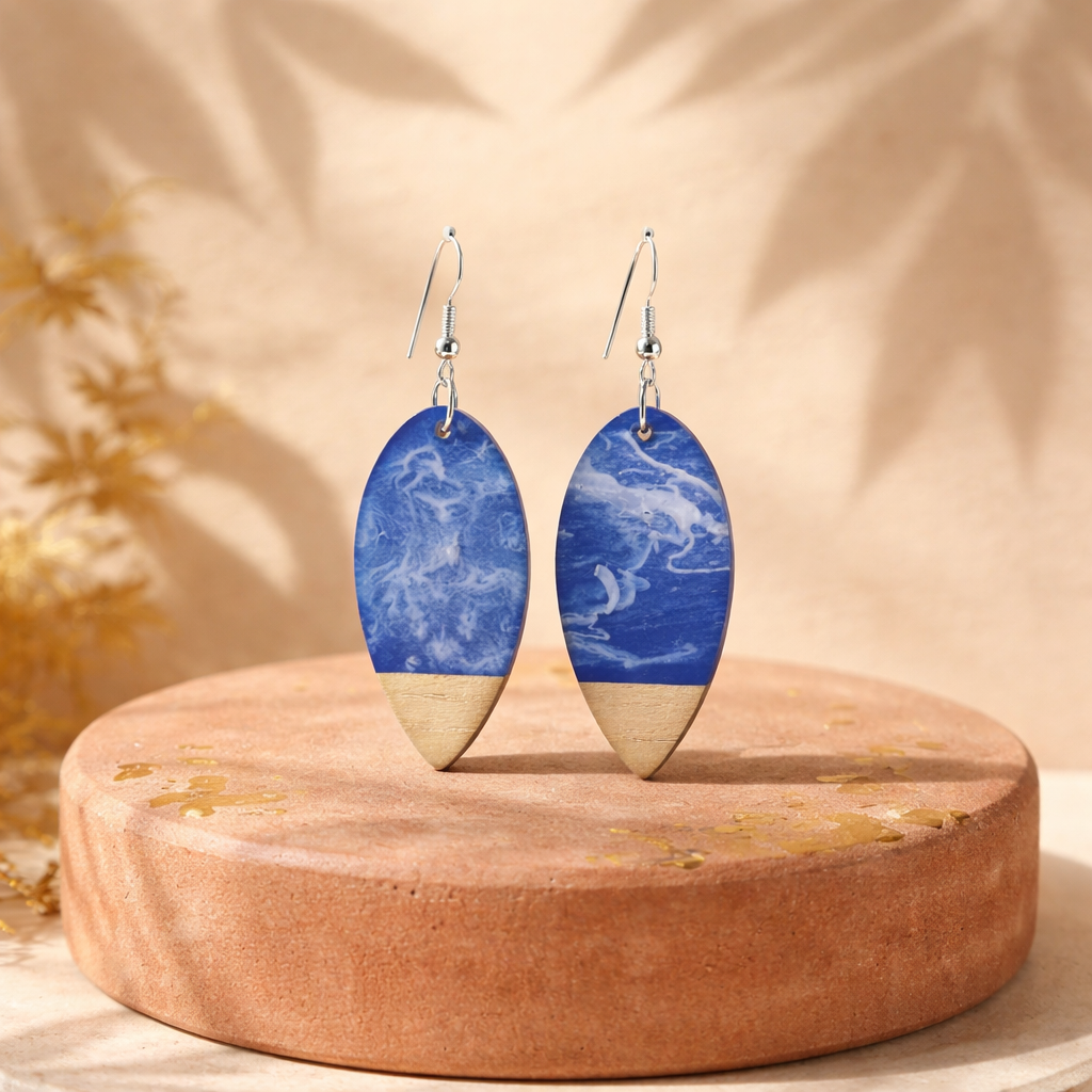 E17 Blue Ocean Wave Earrings