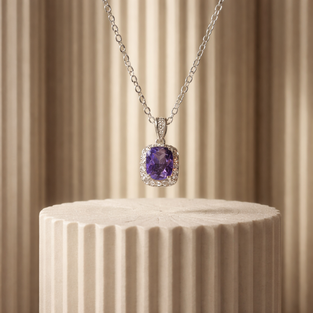 SK303 Sassey's Radiant Elegance 925 O-Chan 16in Amethyst Gemstone Pendant Necklace