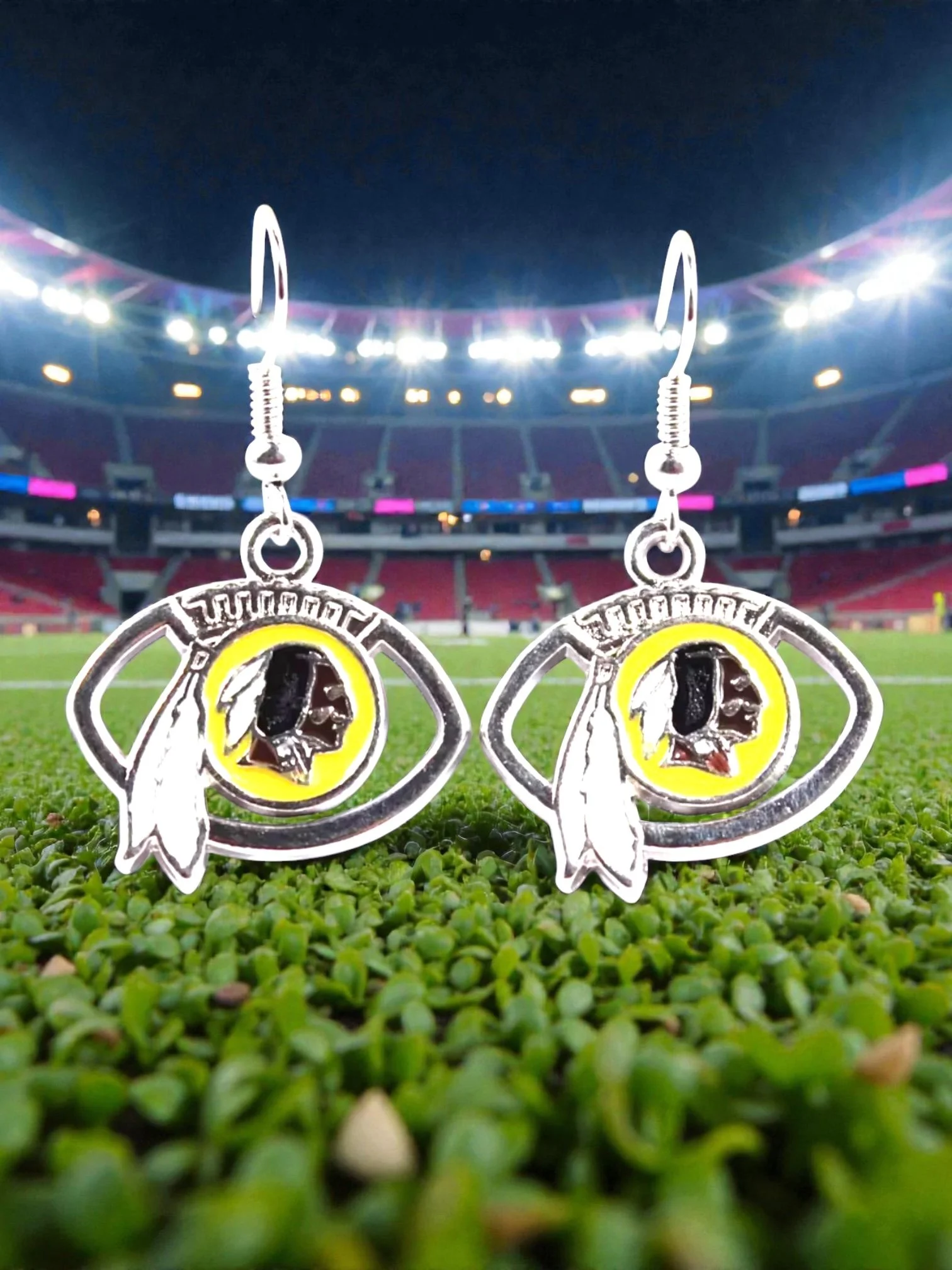 E112 Washington Commanders With A Football Curve Earrings