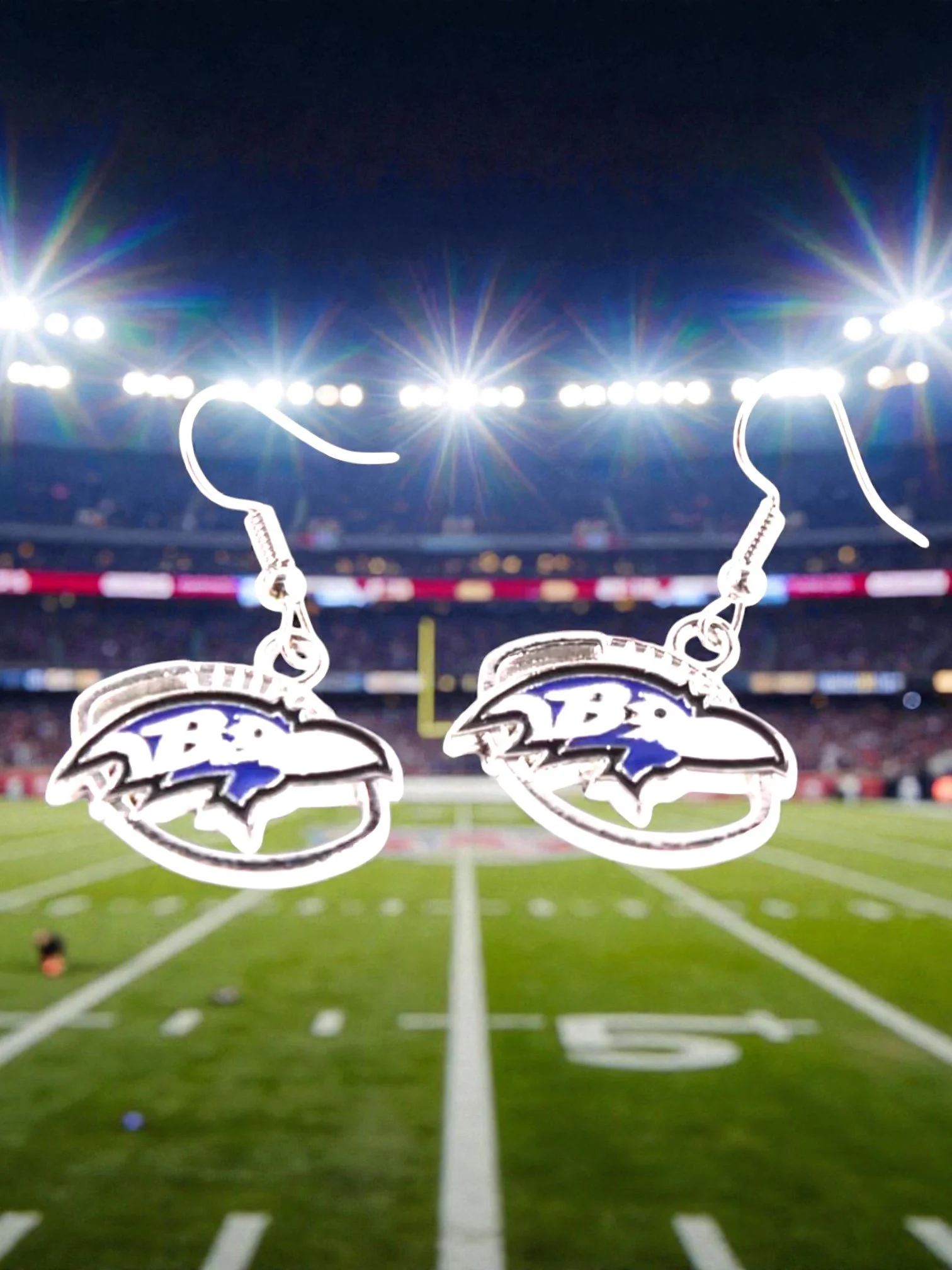 E122 Baltimore Raven's With A Football Curve Earrings