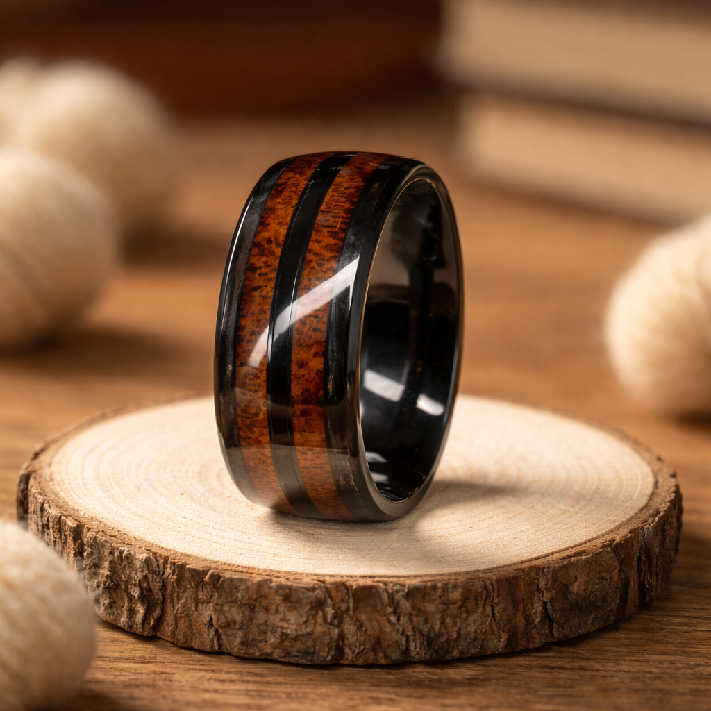 HR007 Tungsten Wood Inlay Ring size 10