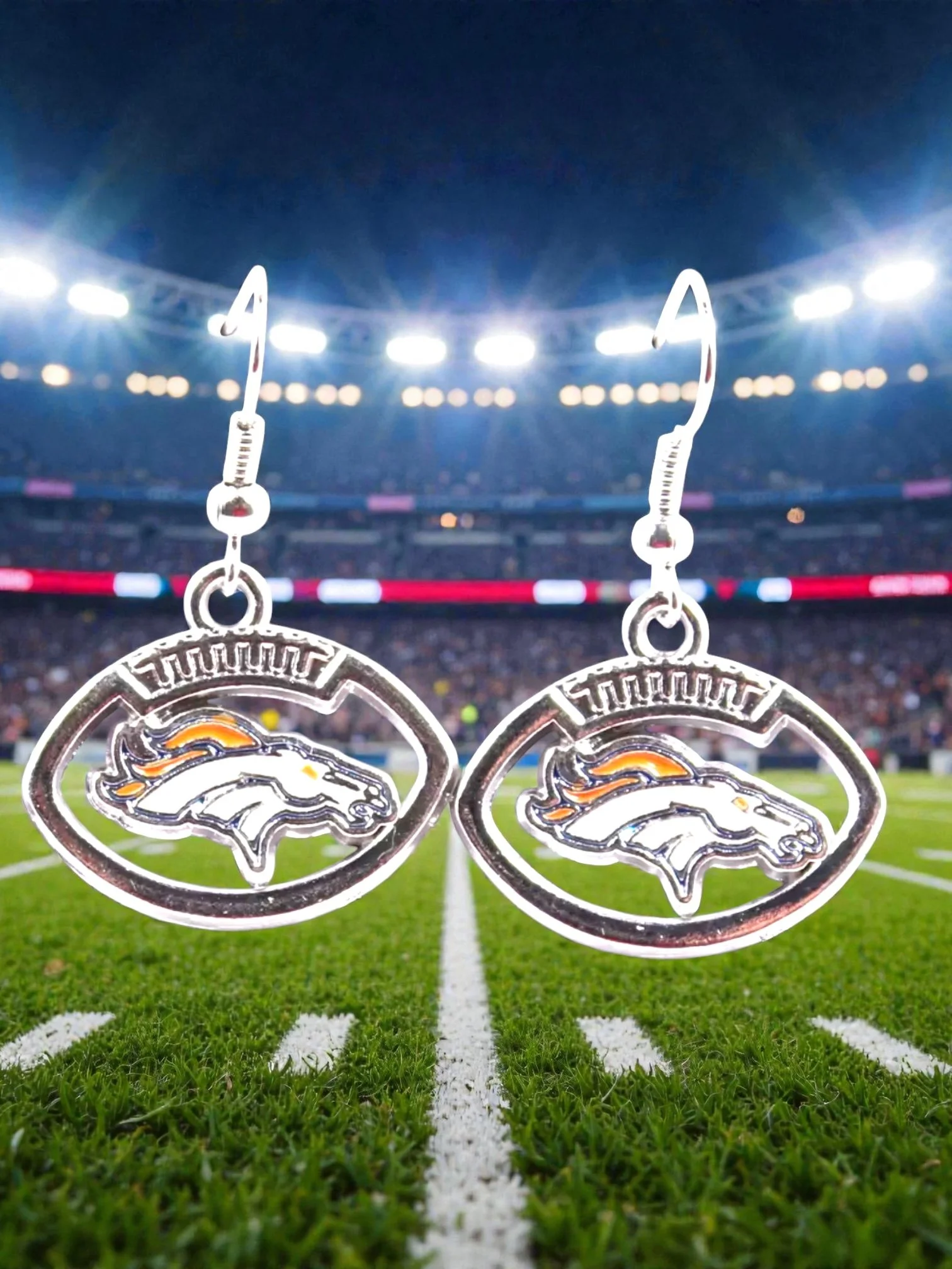 E111 Denver Broncos With A Football Curve Earrings