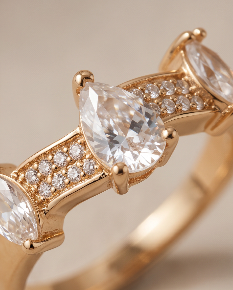 Pear-Cut Dazzling Pavé Gold Ring