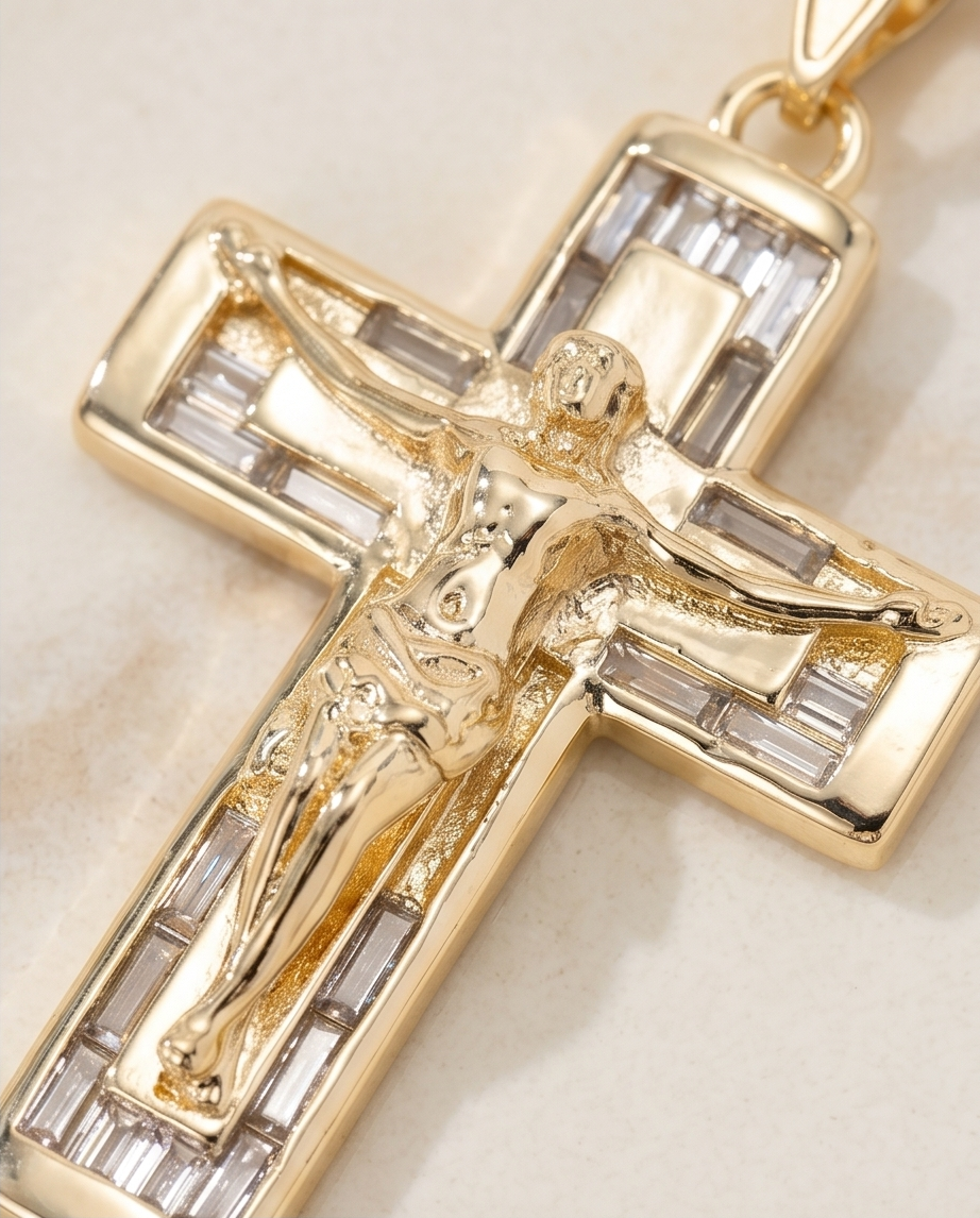 Gold-Plated Crucifix Pendant with Cubic Zirconia