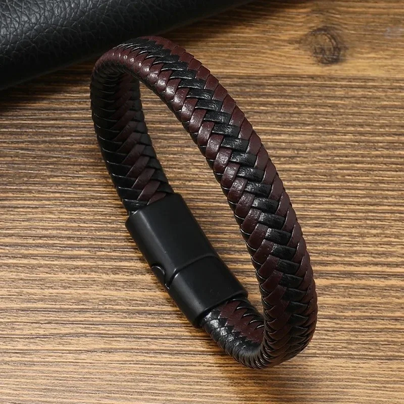 BL019 Elegant Brown Braided Leather Bracelet
