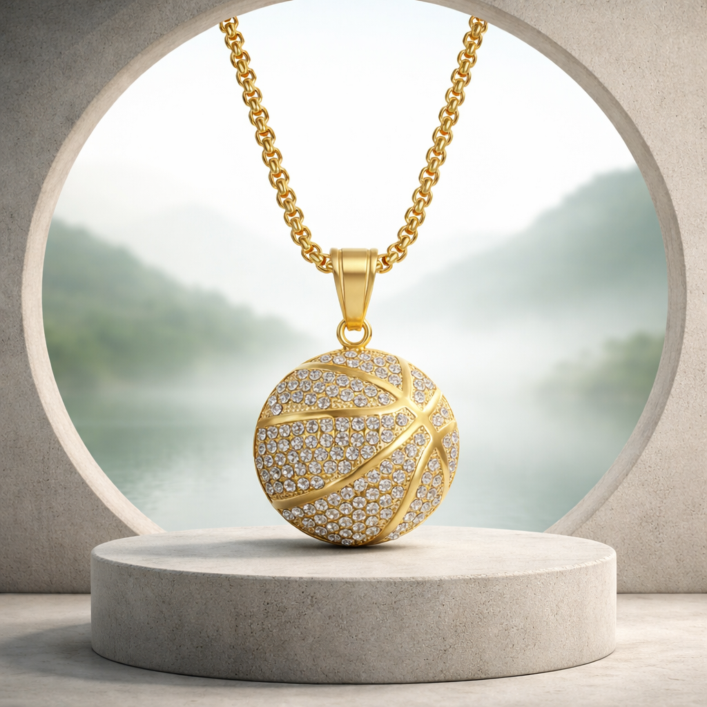 B03 Basketball Crystal Pendant Necklace