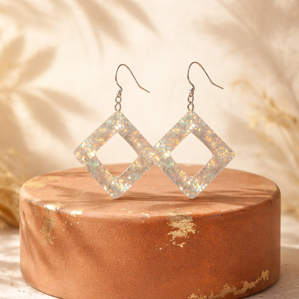 E31 Geometric Sparkle Resin Earrings