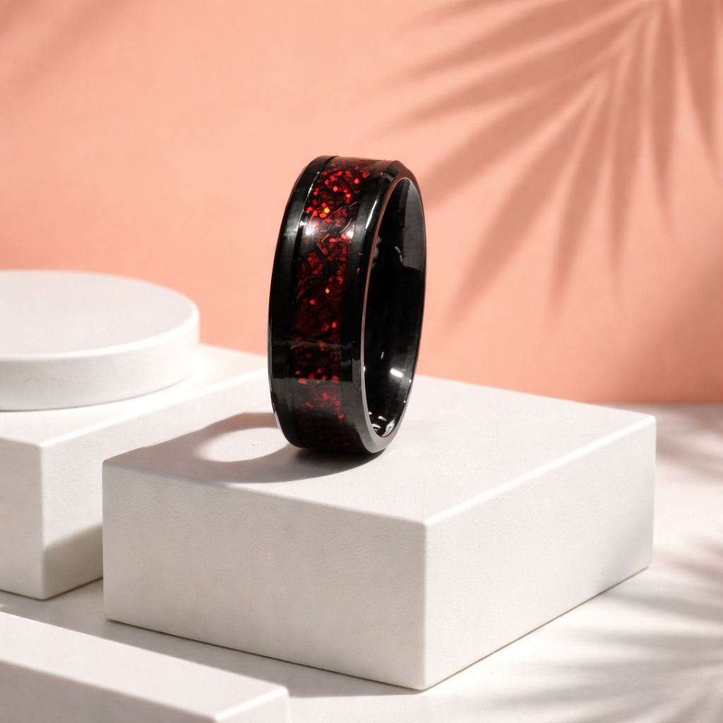 BB008 Black Onyx and Crimson Ulster Ring