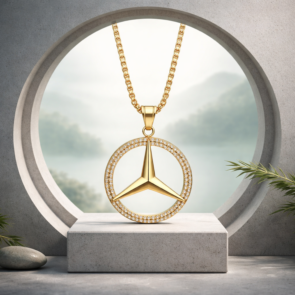 B02 Gold-Plated Emblem Pendant Necklace