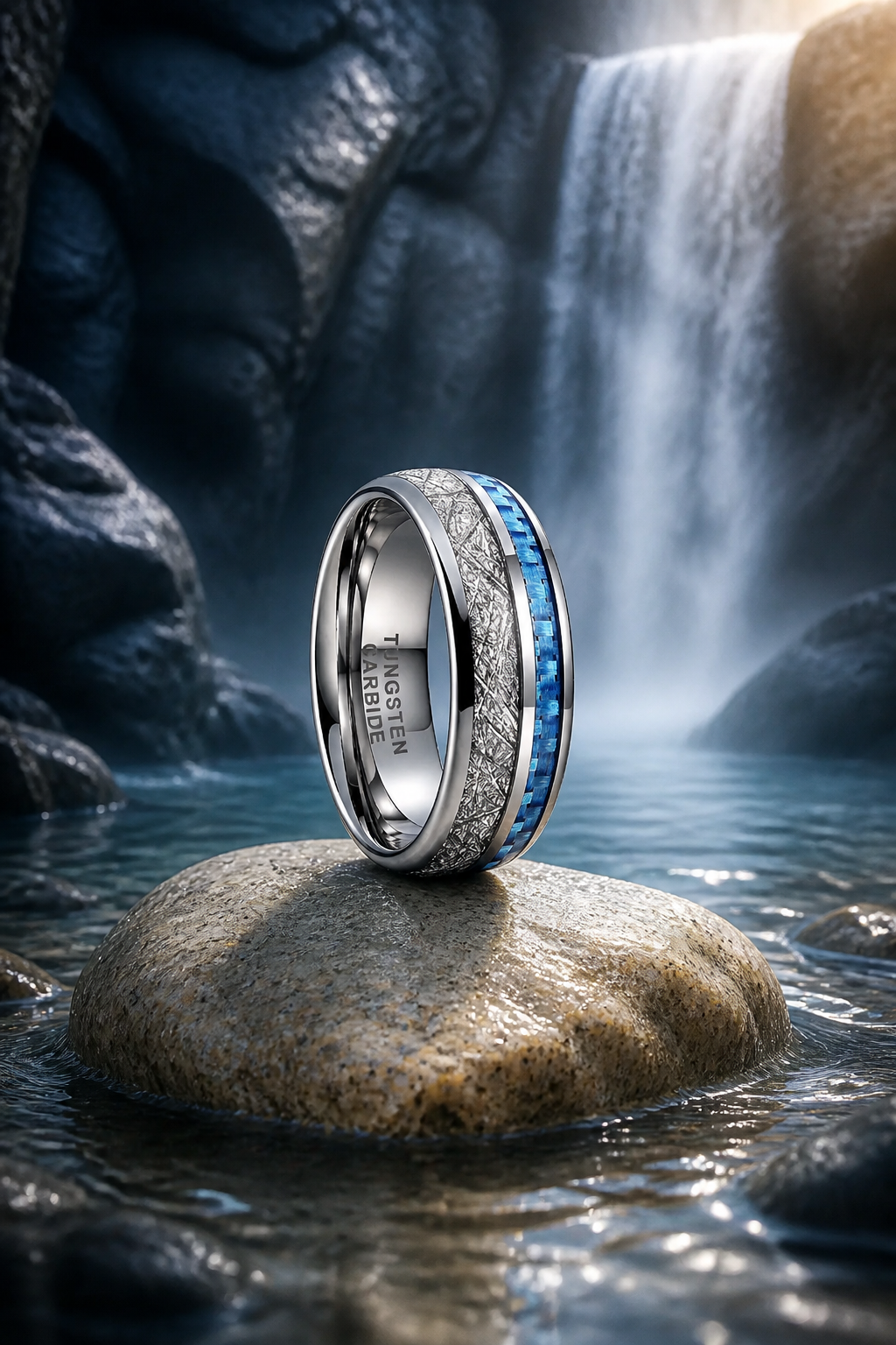 BB015 Tungsten Carbide Blue Carbon Fiber Inlay Ring