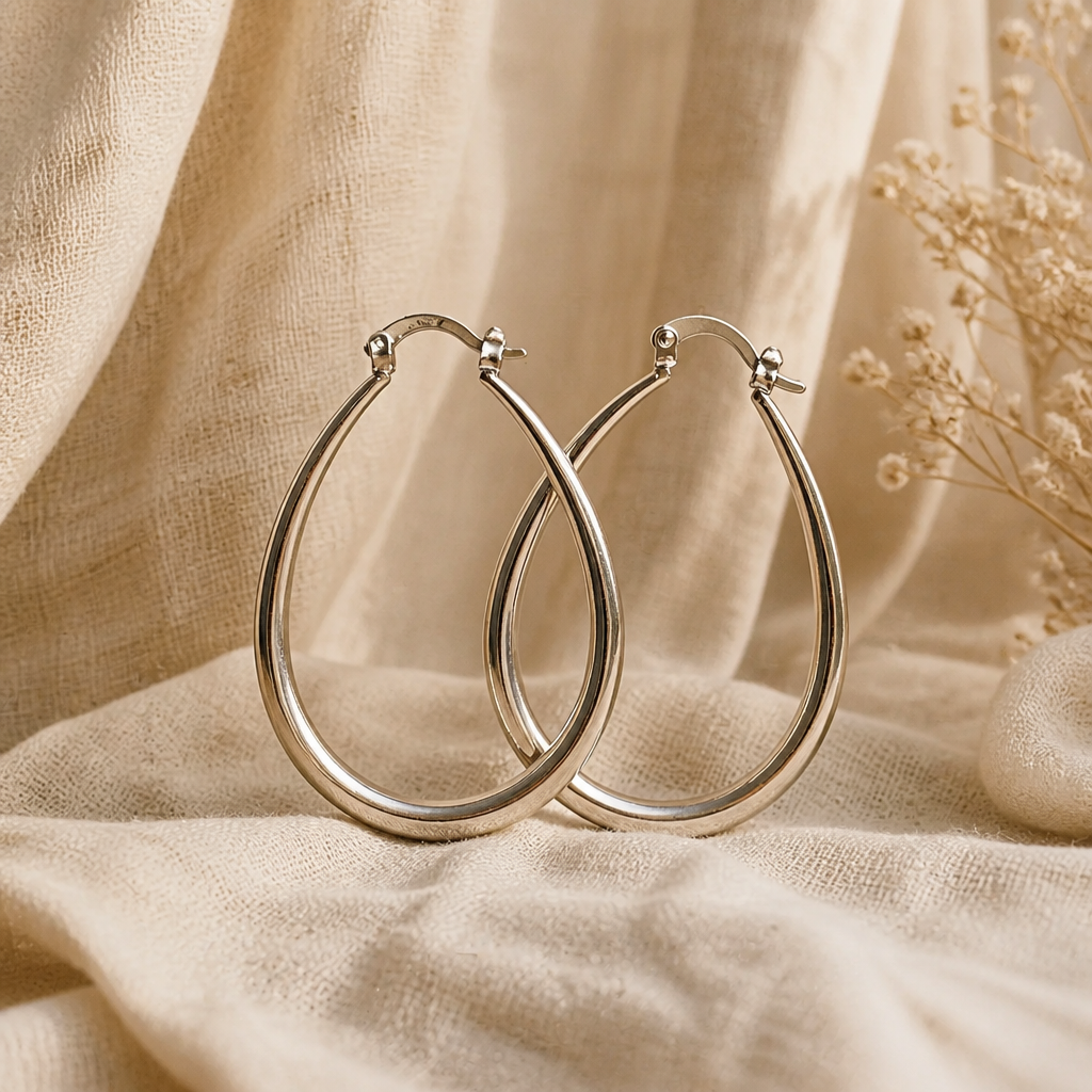 ER14 925 Sterling Silver Teardrop Hoop Earrings