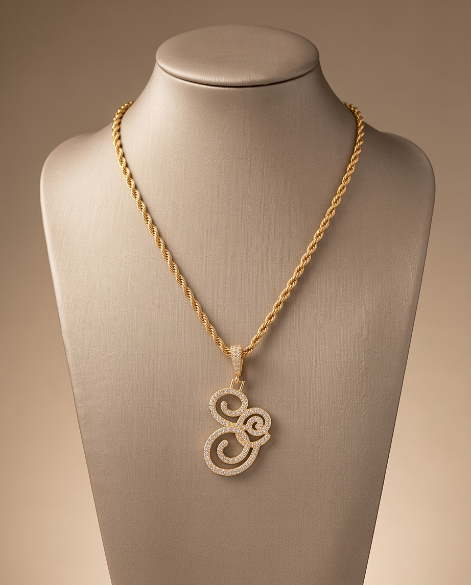 Large Multi-Cubic Gold Zirconia Shaped Letter "G" With Red Box and Option for Herringbone Necklace (Limited of Edition) $27.99 Elegance Gold Necklace