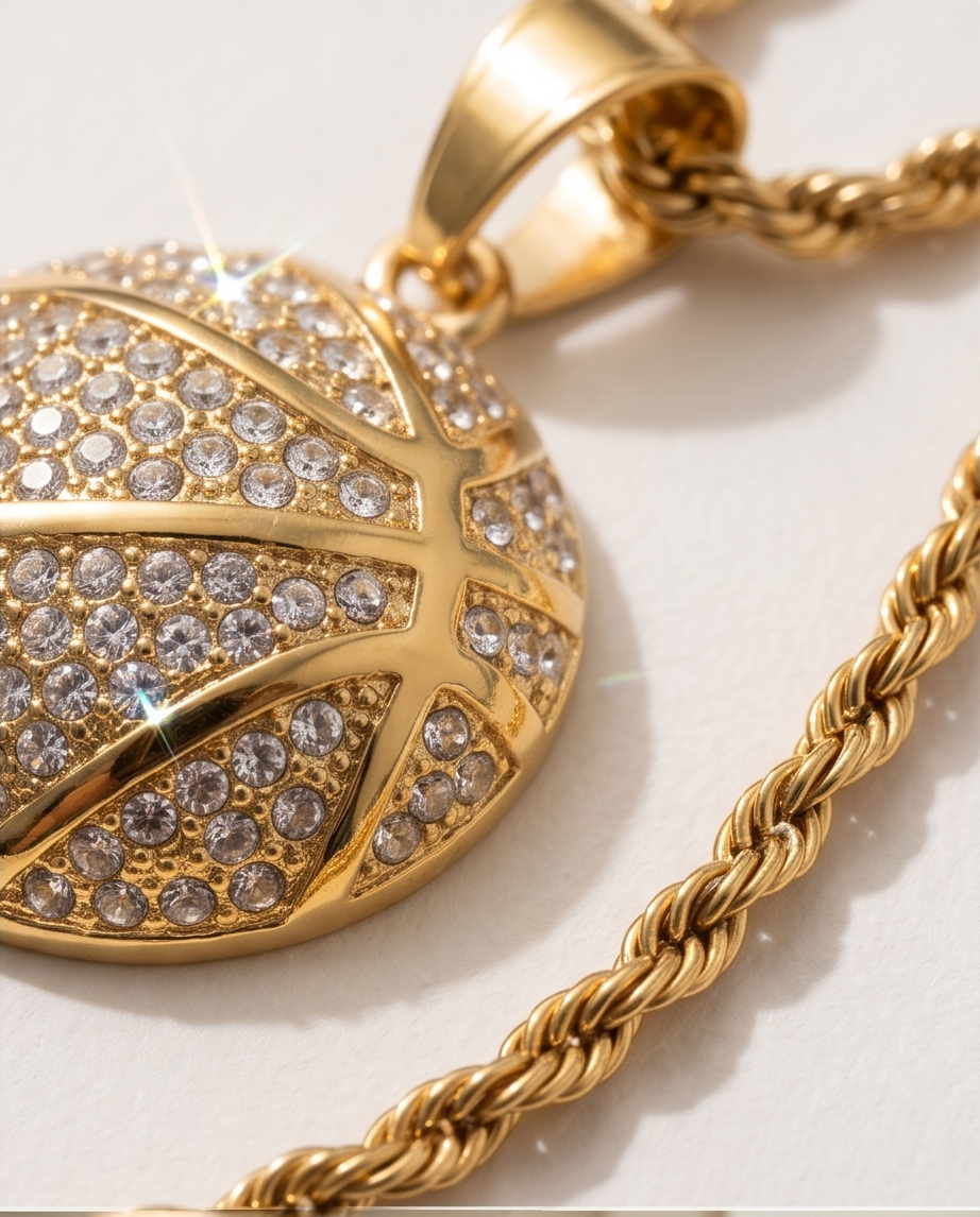 Gold Basketball Pendant Necklace