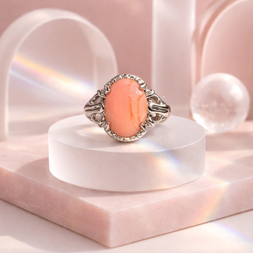 SR761  Coral Gemstone Ring Only Ring Size - 7