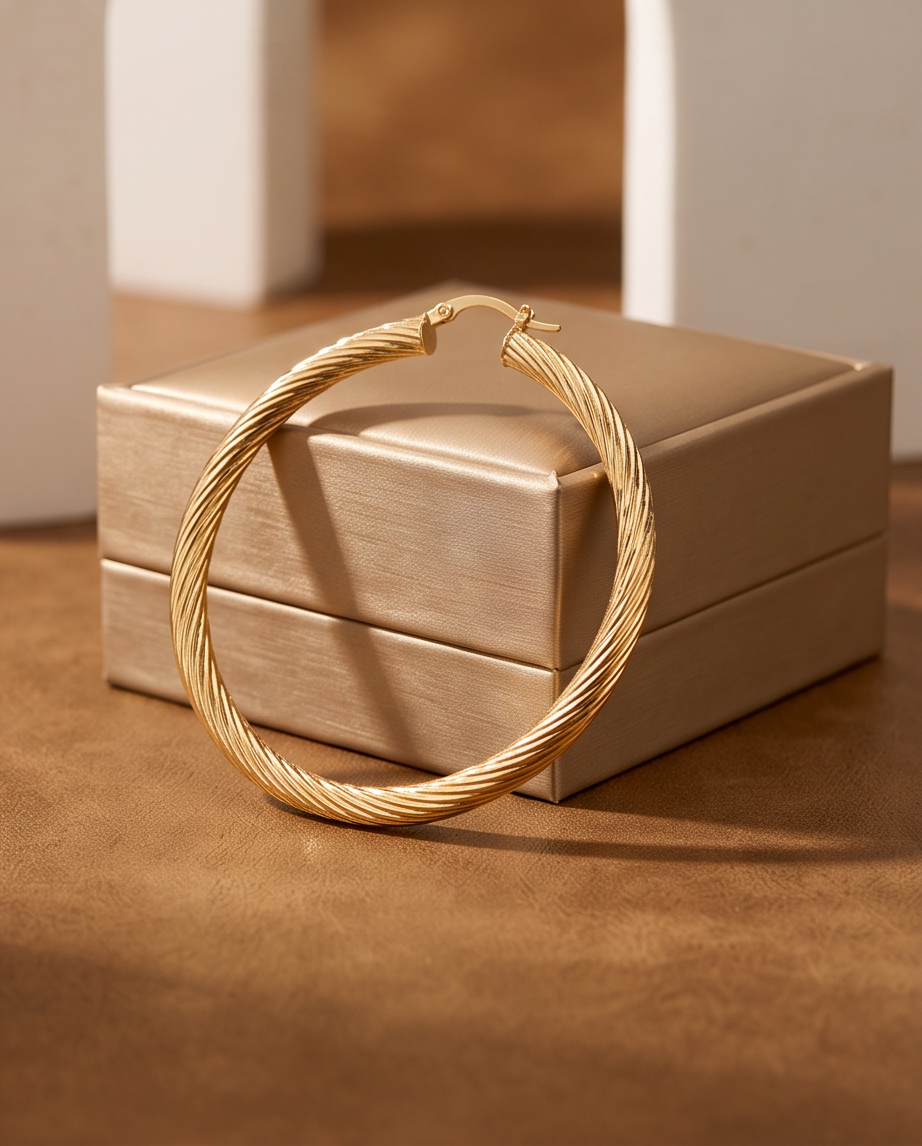 Large Elegant Gold Twisted Hoop Earrings