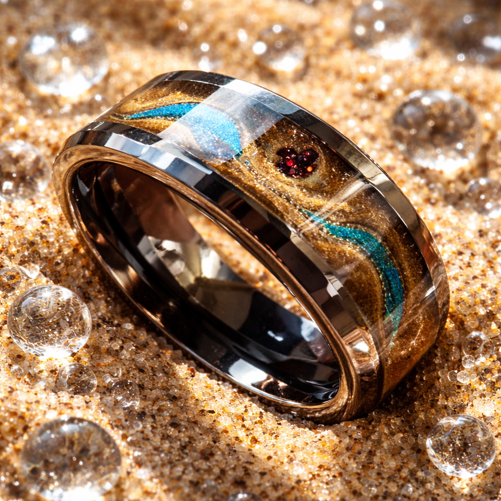 BB006 Mystic Blue & Gold Tungsten Ring: Ring Box included