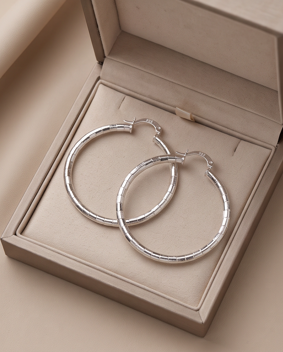 ER008 Sterling Silver Textured Hoop Earrings