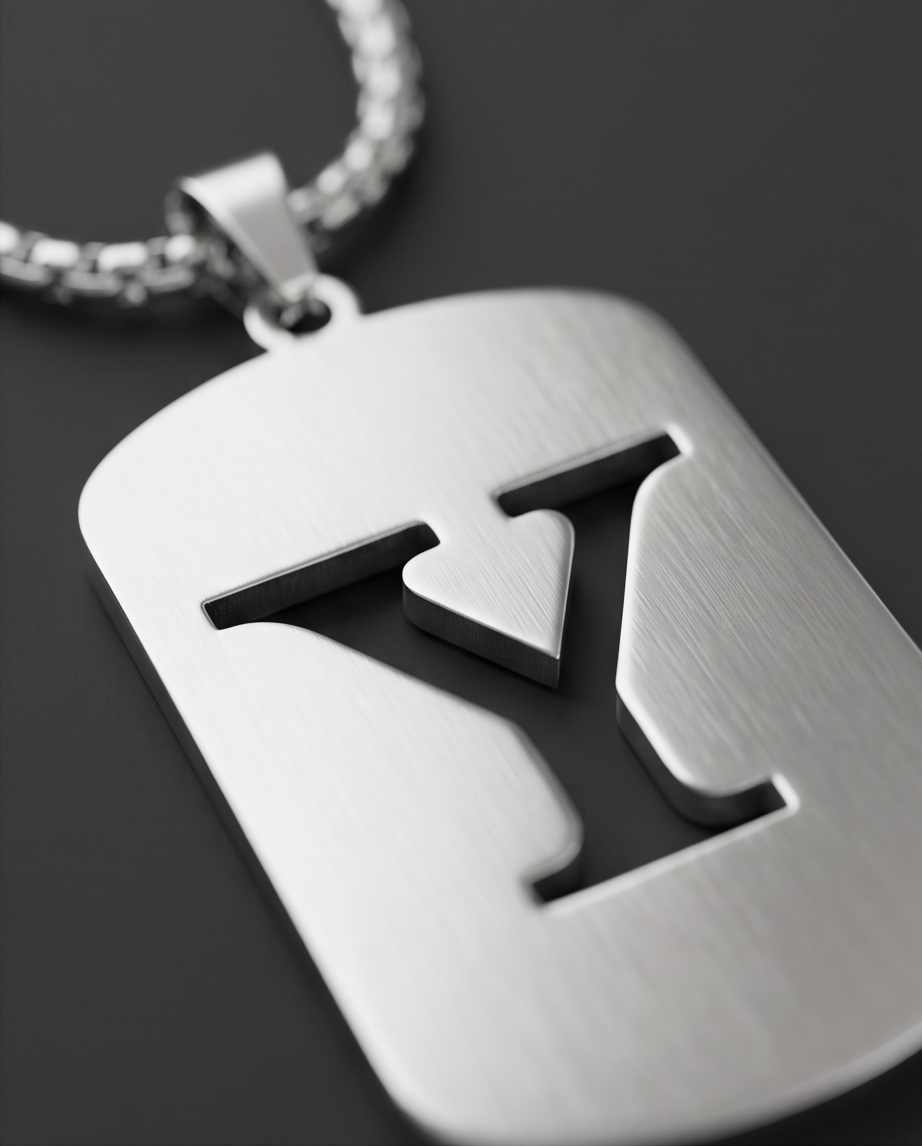 20' Diamond Cut Mirror Cut Out Alphabet initial "Y" Dog Tag Necklace
