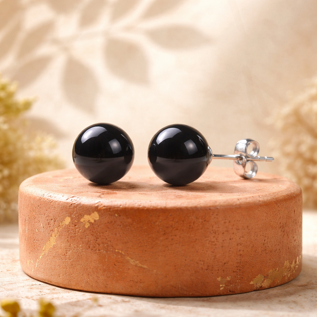 STS05 Sassy's Hyperalleric Black Onyx Stud Earrings