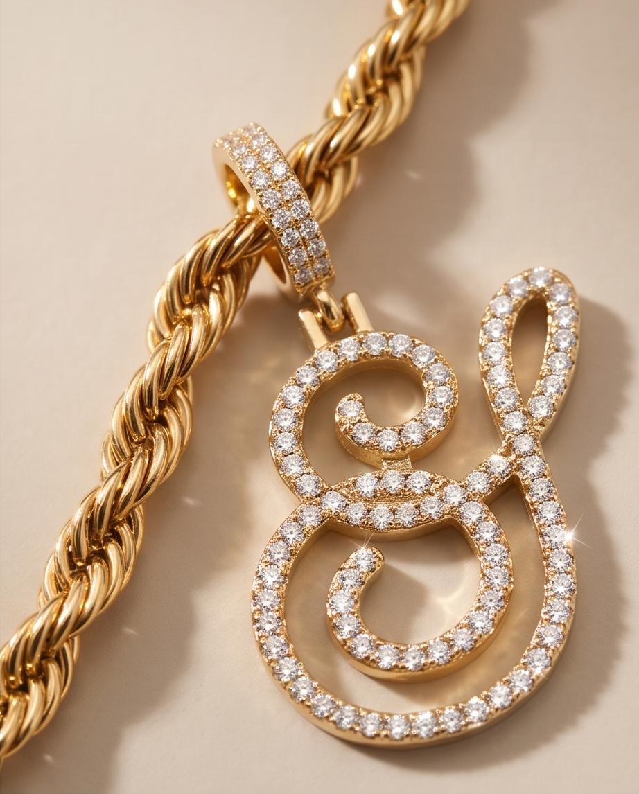 Large Multi-Cubic Gold Zirconia Shaped Letter "S" With Red Box and Option for Herringbone Necklace (Limited of Edition) $27.99 Elegance Gold Necklace