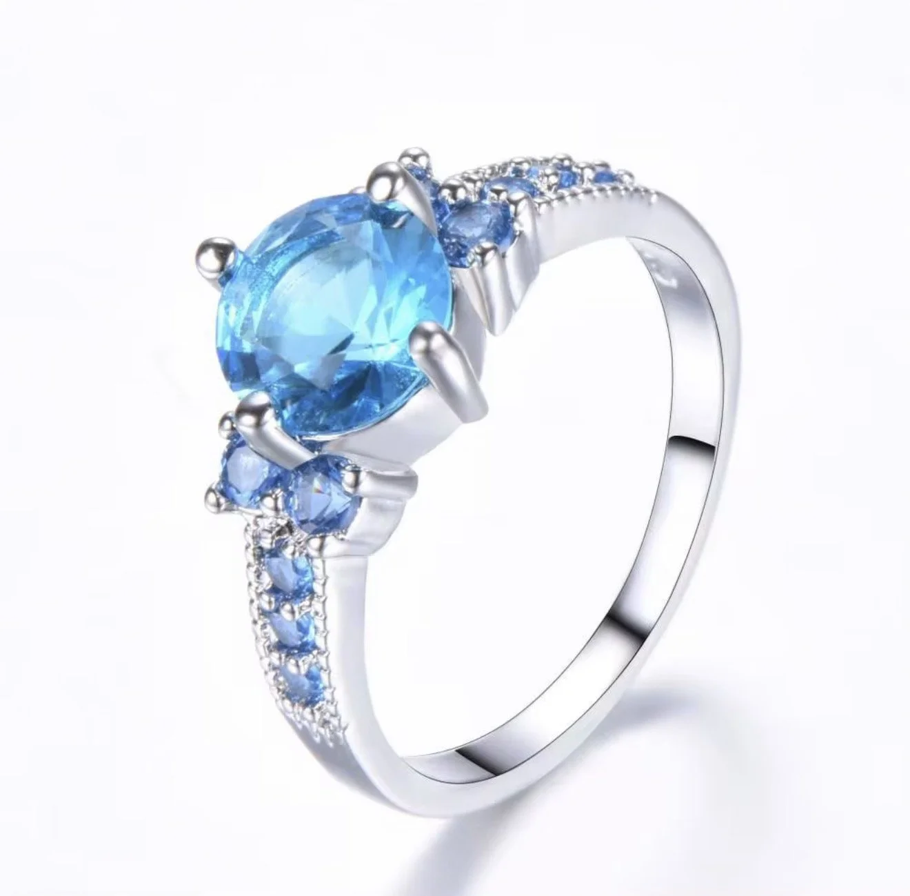 Radiant Light Blue Gemstone Ring