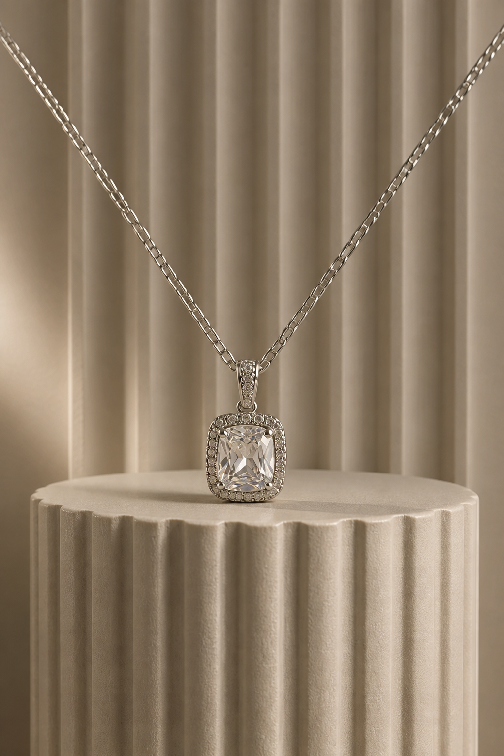 Sk304 18' 925 Sterling Silver Elegant Emerald Cubic Zirconia Necklace