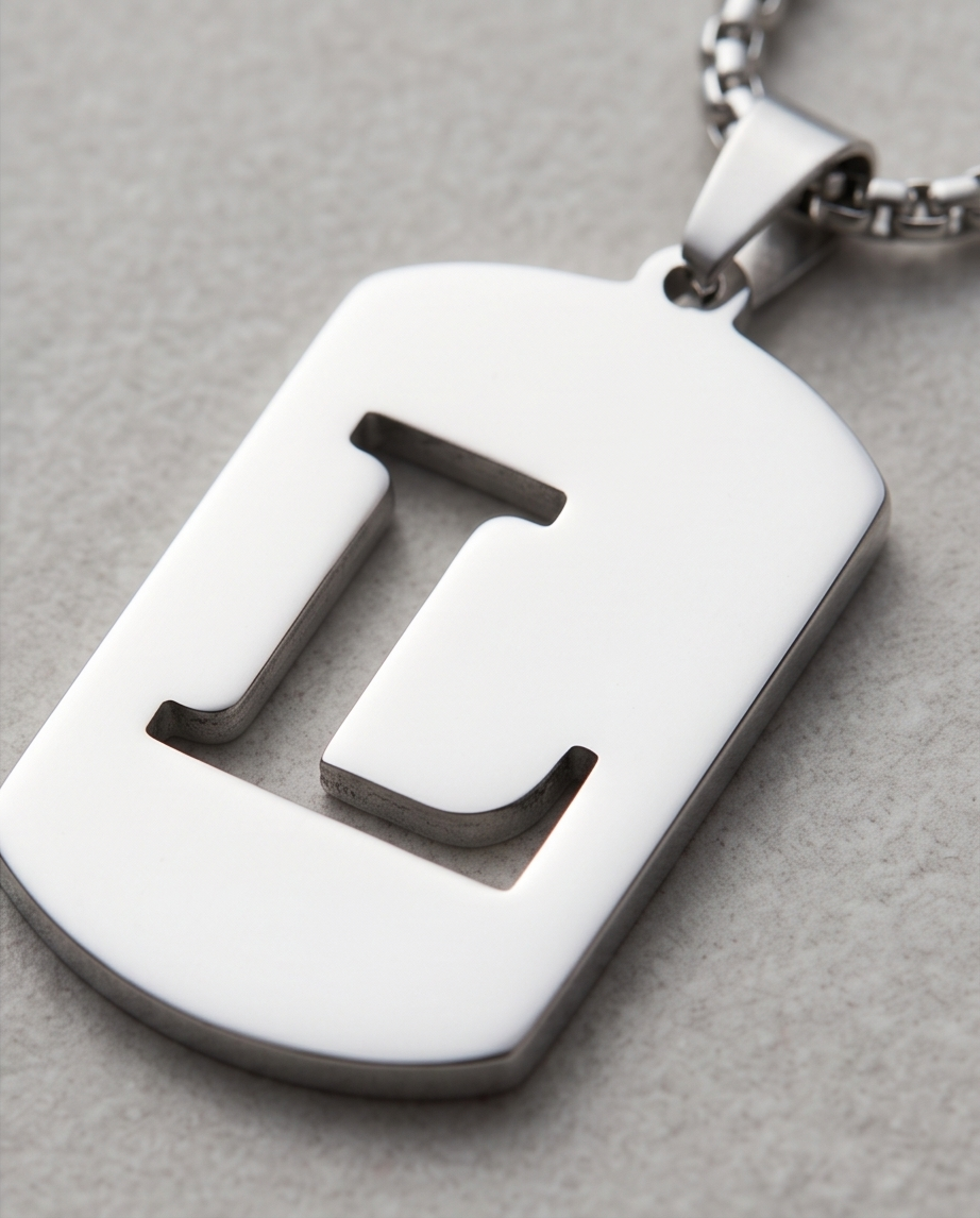 20' Diamond Cut Mirror Cut Out Alphabet initial "L" Dog Tag Necklace