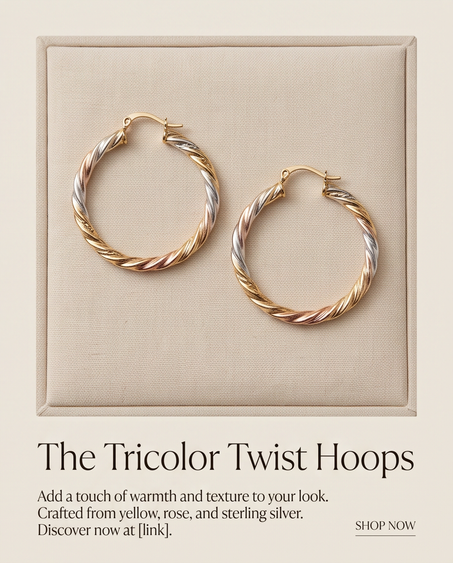 ER007 Tri-Color Twisted Hoop Earrings
