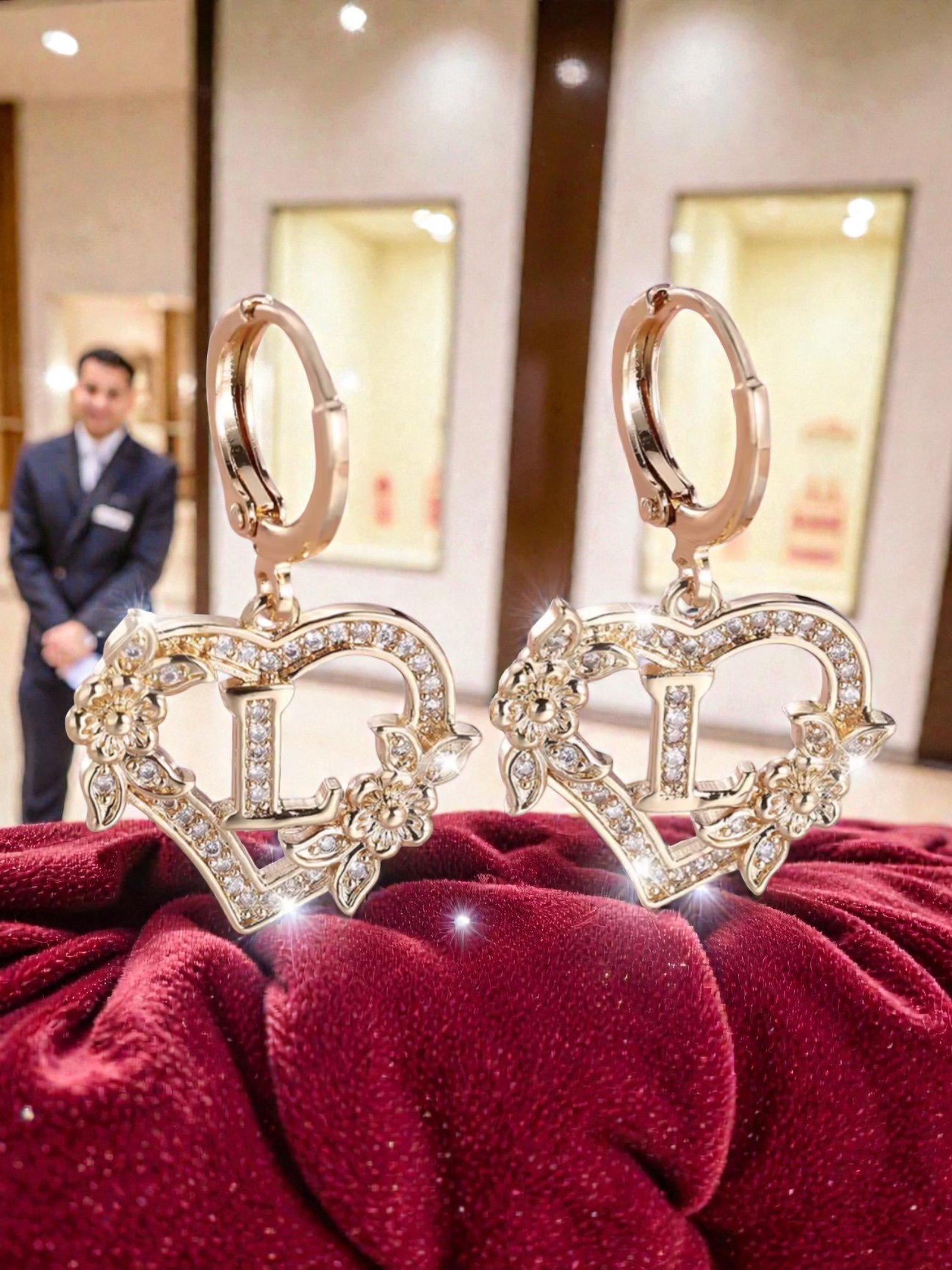 L112 Sassy's Pearls & Gentlemen Band'S Floral Initial "L" Hoop Earrings