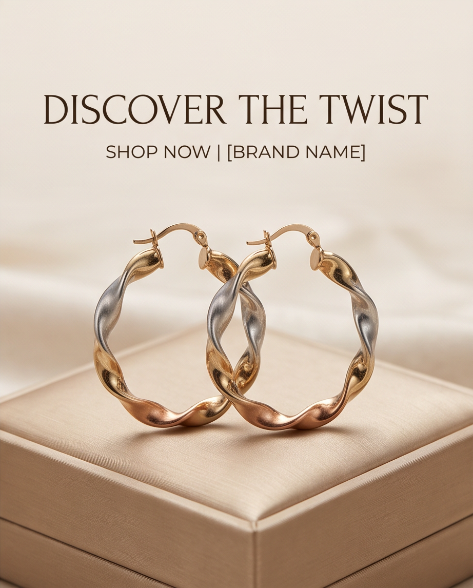 ER011 Elegant Twisted Hoop Earrings - Mixed Metal Finish