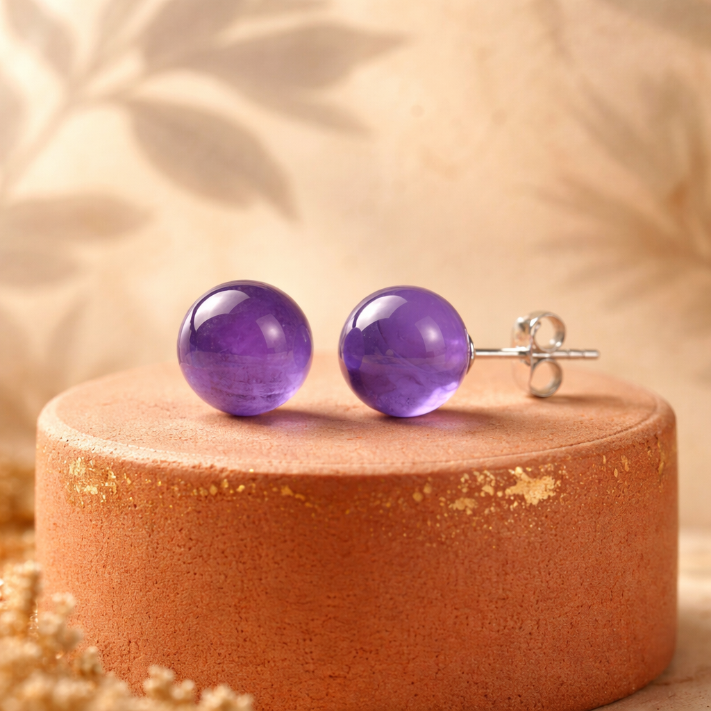 STD05 Amethyst Ball Stud Earrings