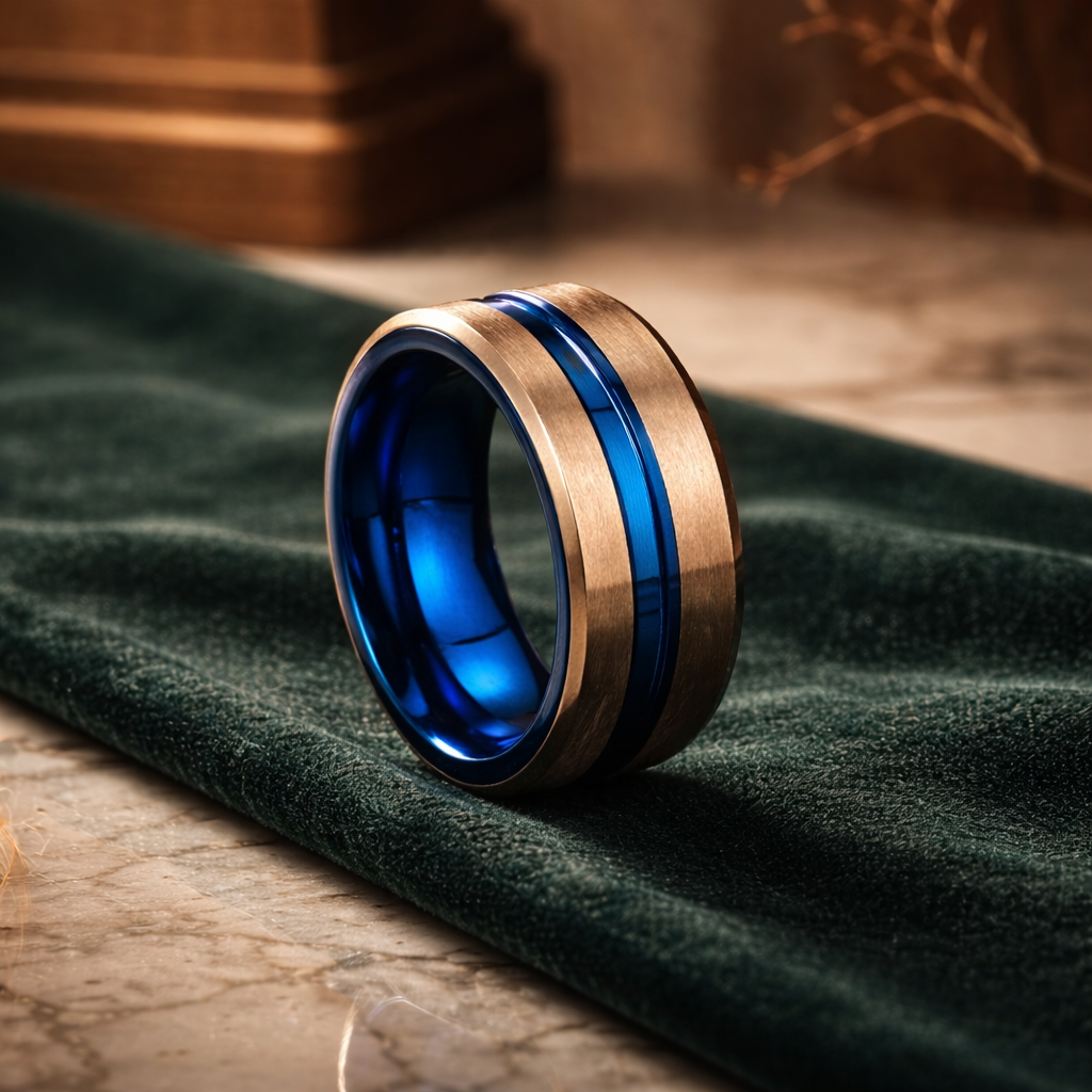BB015 Men's Tungsten Carbide Ring with Meteorite and Wood Inlays