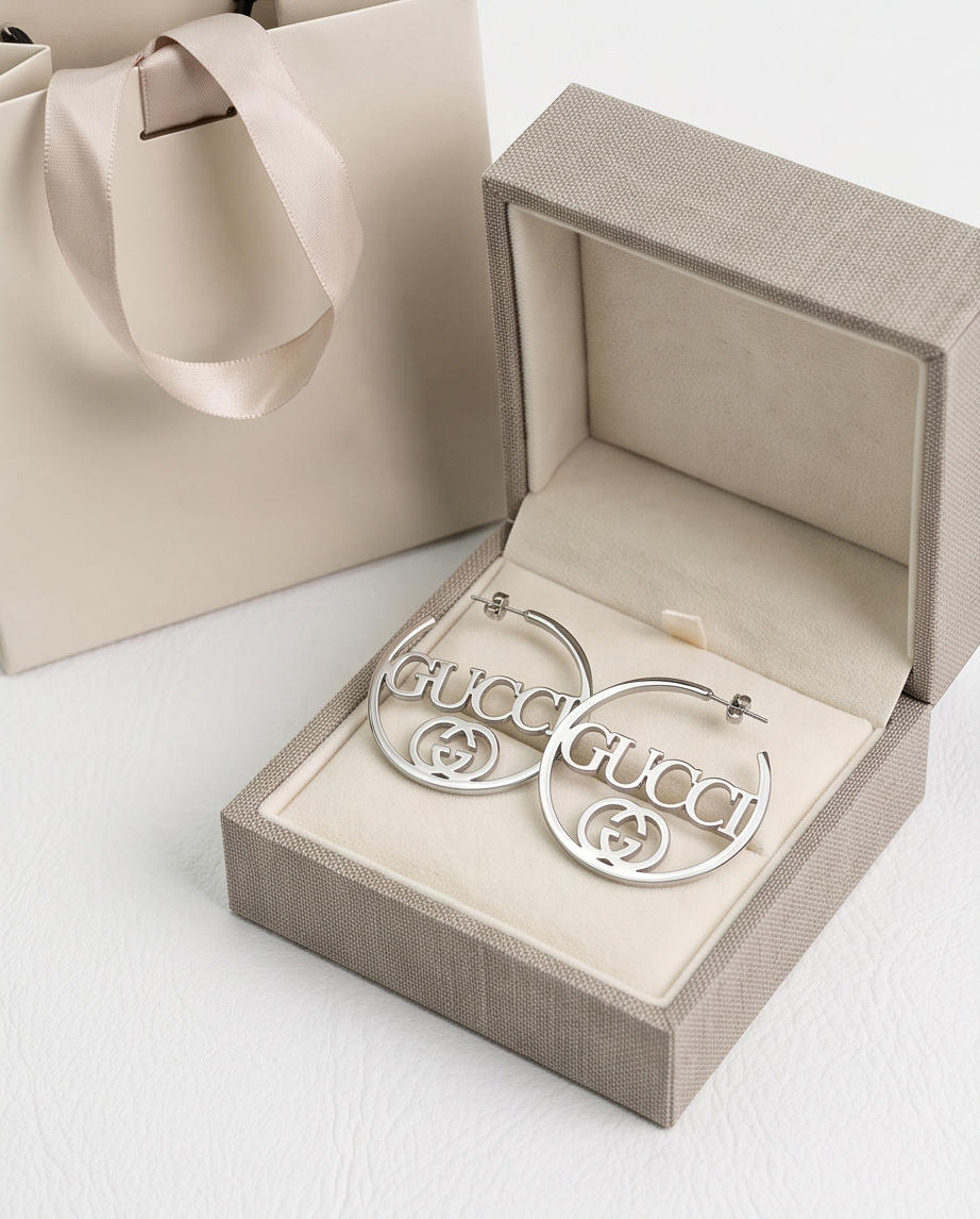 Elegant Sterling Silver Hoop Logo Earrings