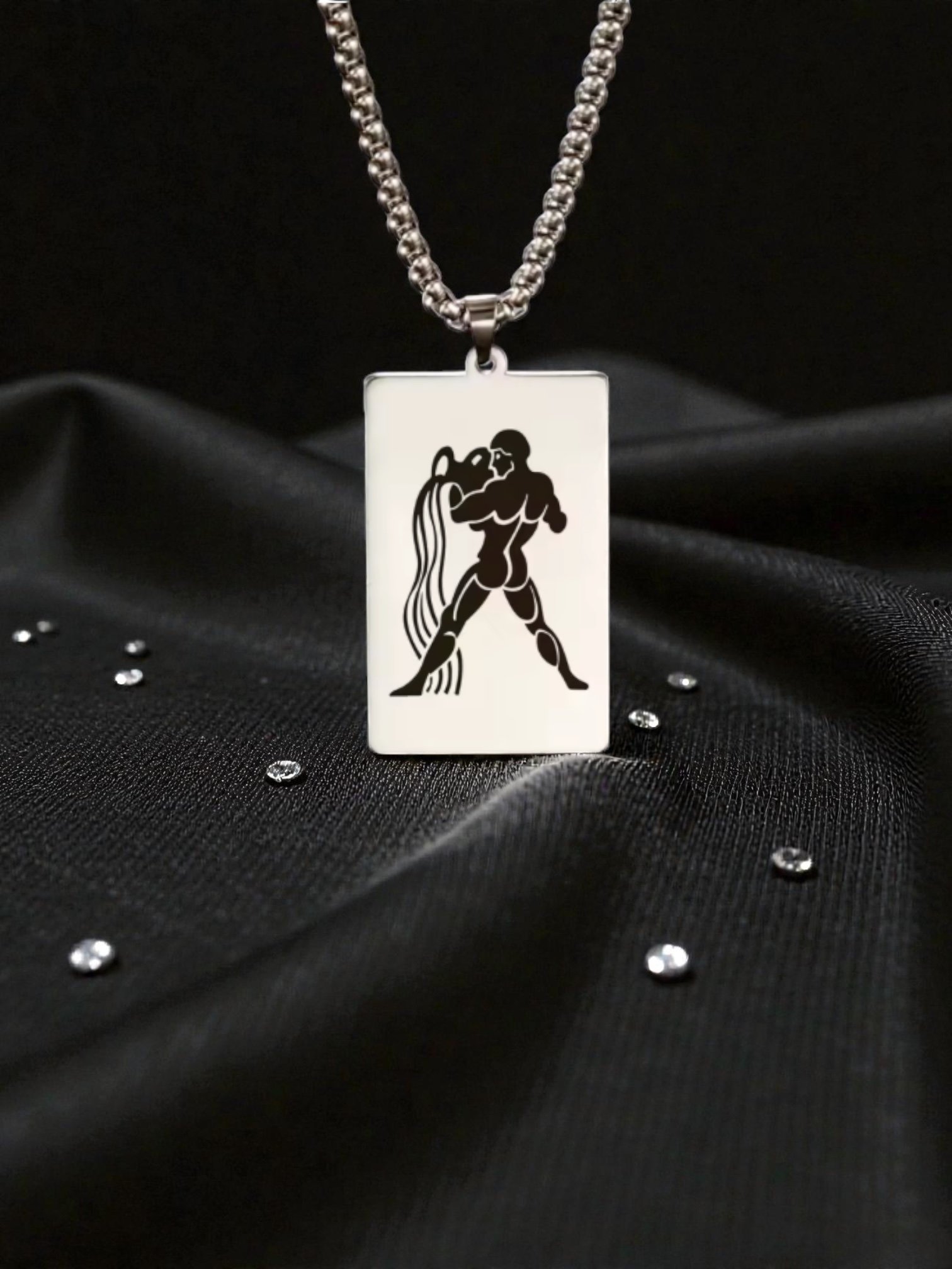 BG12 20' Aquarius  Gold/Silver Zodiac Tag Necklace