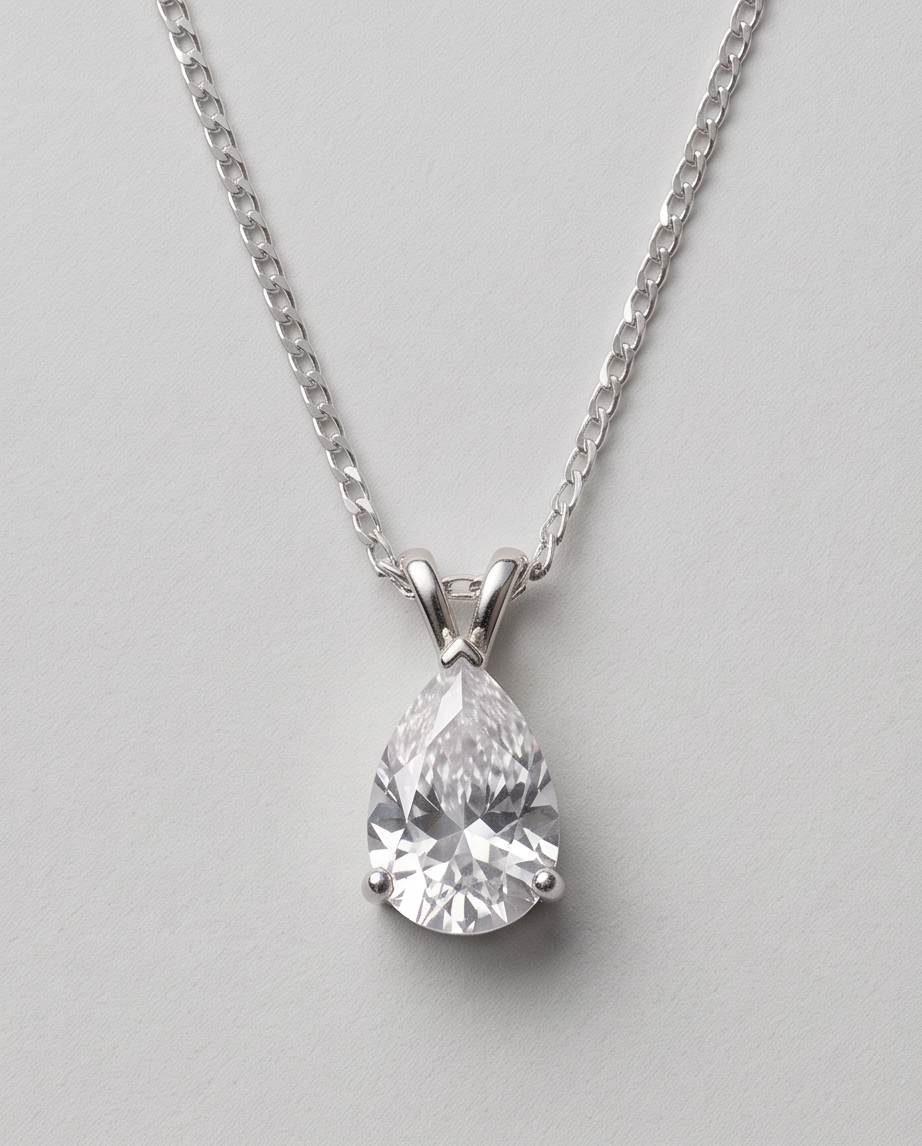 925 Sterling Silver 18 in-O-Chain Link Classic Pear-Cut Pendant Necklace