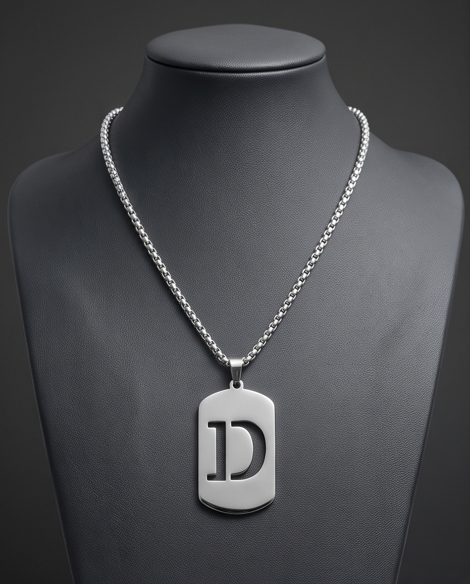 20' Diamond Cut Mirror Alphabet initial "D" Dog Chain Necklace