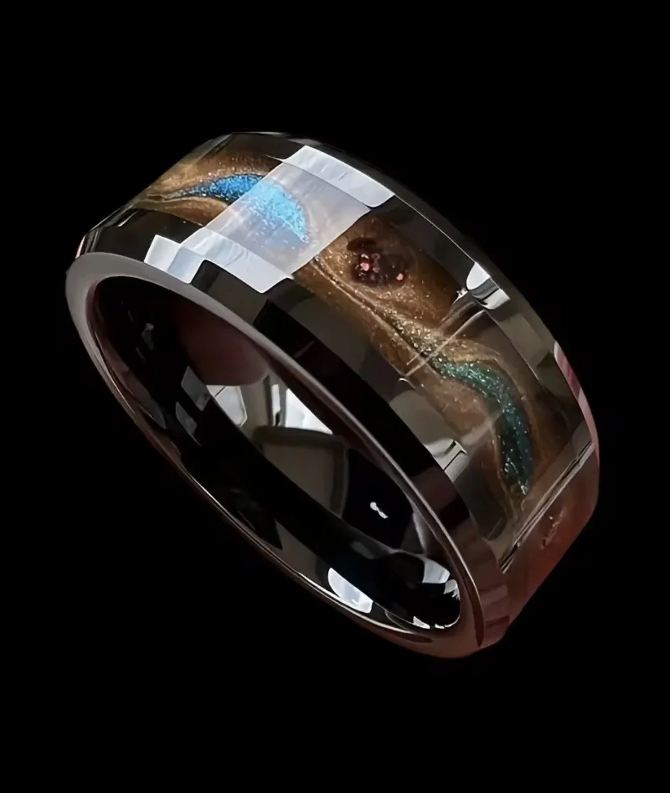 BB006 Mystic Blue & Gold Tungsten Ring: Ring Box included