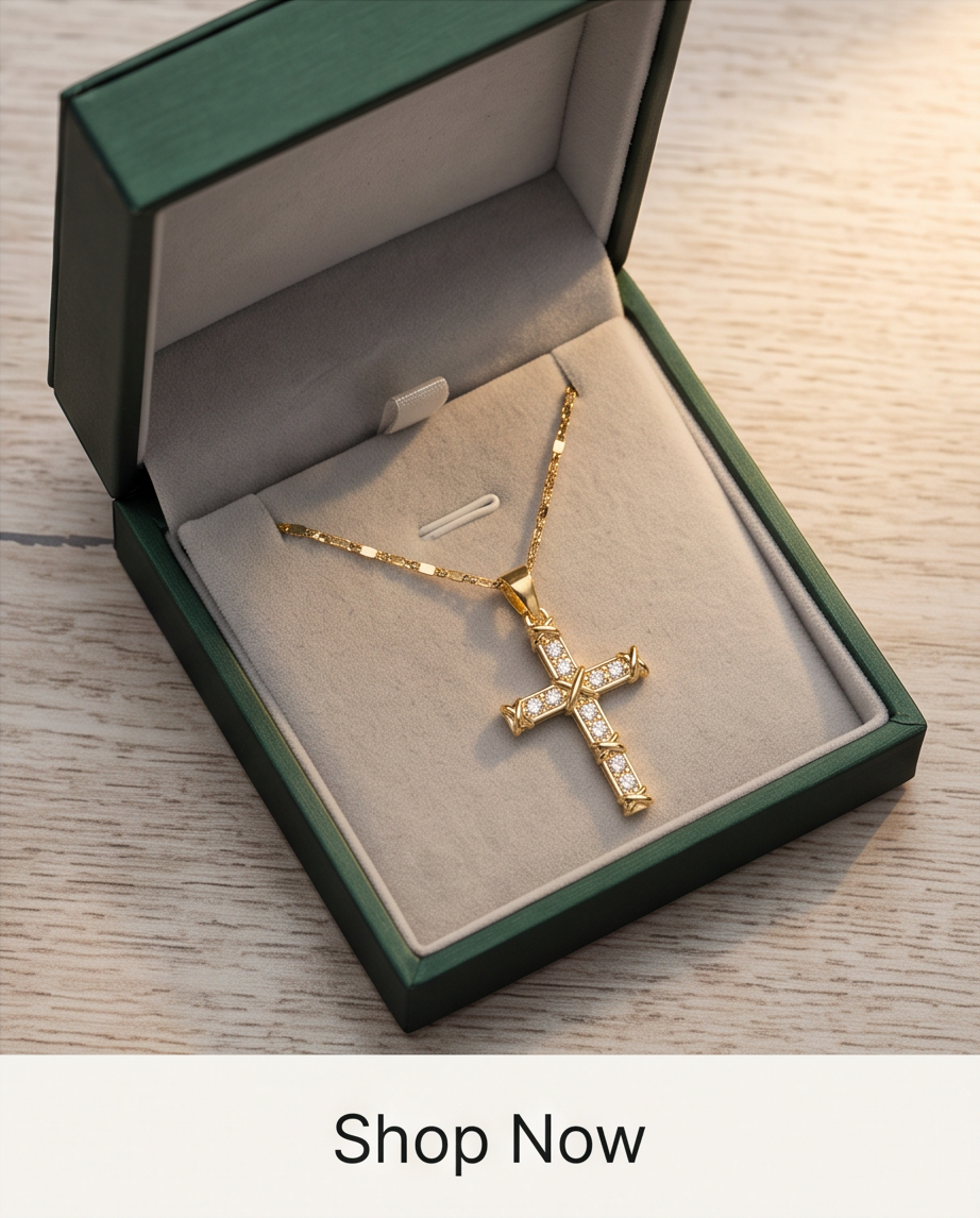 Gold Cross Necklace with Cubic Zirconia