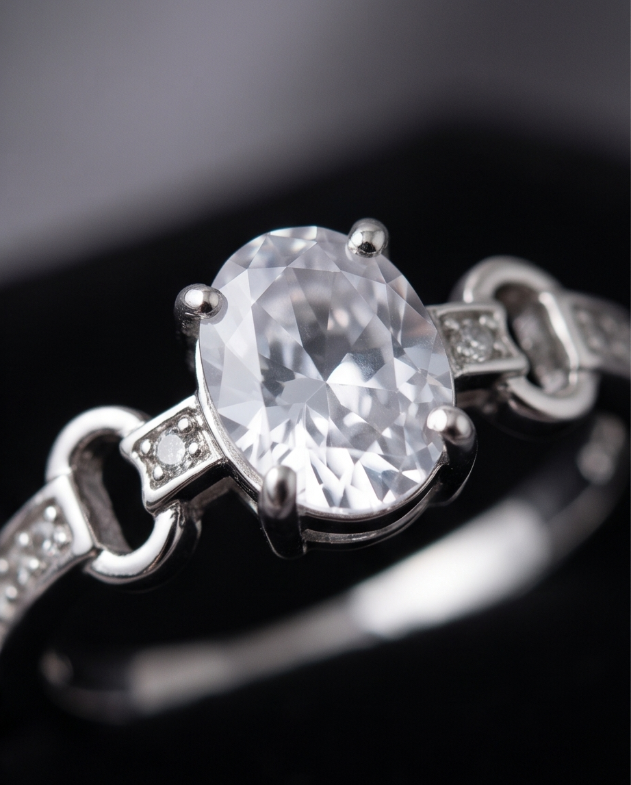Oval Gemstone Pavé Ring with Ring Box