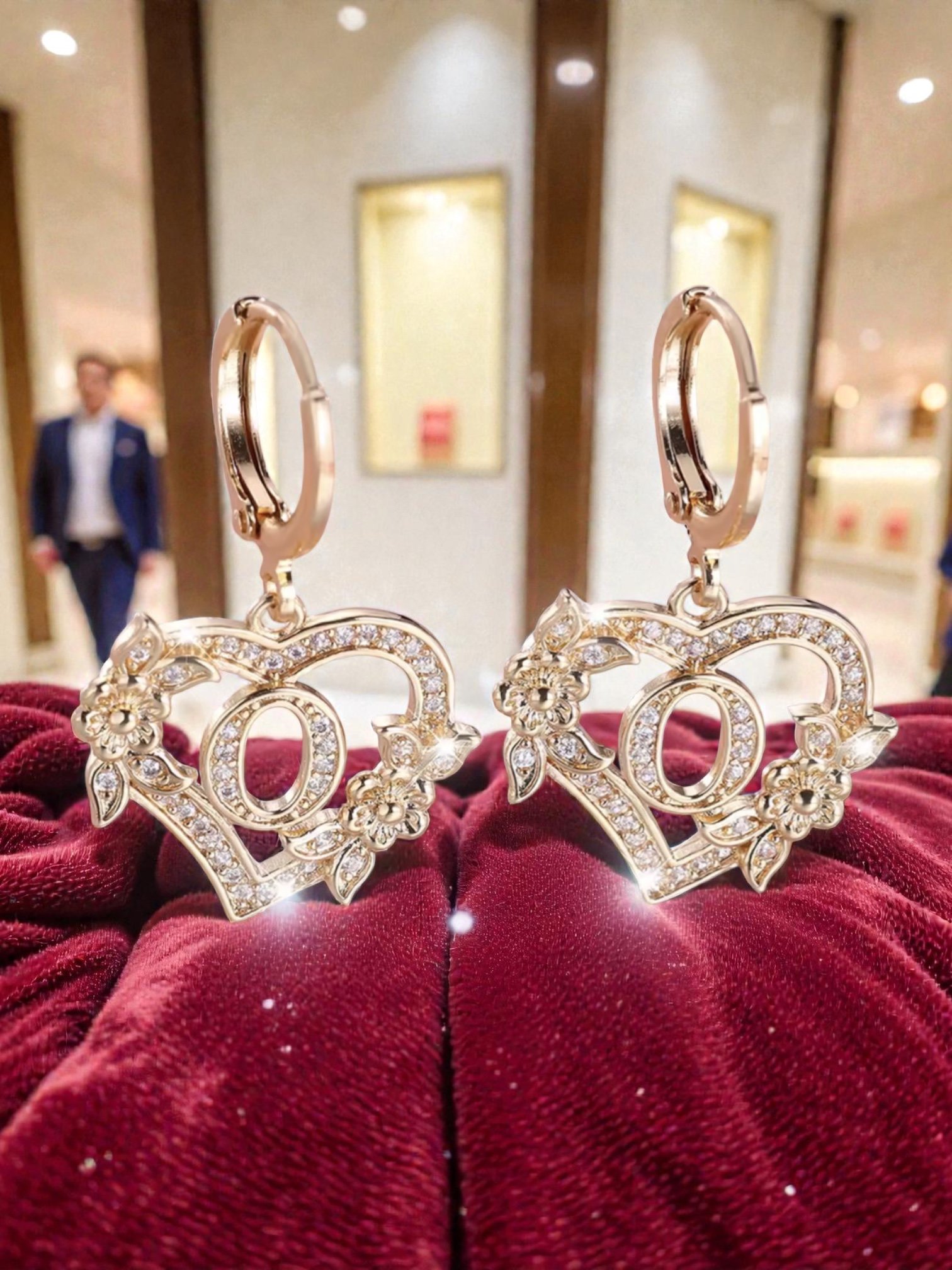 L115 Sassy's Pearls & Gentlemen Band'S Floral Initial "O" Hoop Earrings; Shaped Crystal Floral Earrings